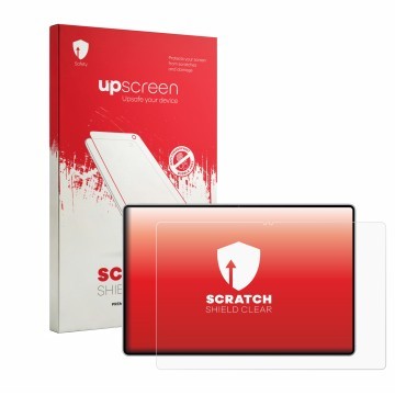 Vorderseite einer Produktverpackung mit dem Markenlogo upscreen. Daneben ist das Gerät Huawei MatePad Pro 12 2026 mit dem zuge
