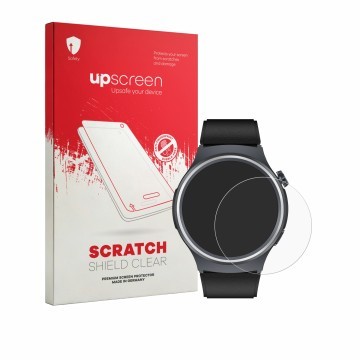 Parte frontal de un envase de producto con el logotipo de la marca upscreen. Al lado se muestra el dispositivo Black Shark A3 