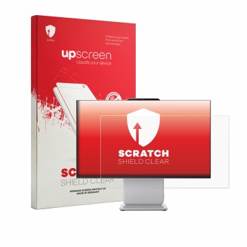 Face avant d’un emballage produit avec le logo de la marque upscreen. À côté, l’appareil Lenovo IdeaCentre AIO 24IWC11 est rep
