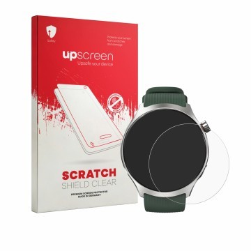 Face avant d’un emballage produit avec le logo de la marque upscreen. À côté, l’appareil Motorola Moto Watch Ultra est représe