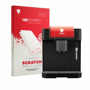 Parte frontal de un envase de producto con el logotipo de la marca upscreen. Al lado se muestra el dispositivo Grundig KVA 623