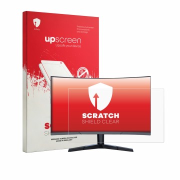 Parte frontale di una confezione del prodotto con il logo del marchio upscreen. Accanto è raffigurato il dispositivo Koorui 24