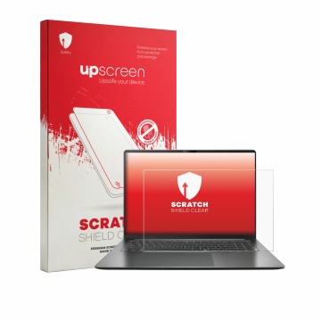 Vorderseite einer Produktverpackung mit dem Markenlogo upscreen. Daneben ist das Gerät ASUS Vivobook S16 S5652 mit dem zugehör