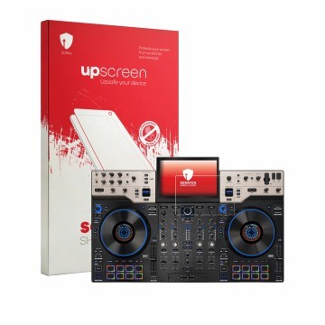 Front side of a product packaging with the brand logo upscreen. Next to it is the device Denon DJ Prime 4 G2 shown with the co