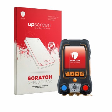 Face avant d’un emballage produit avec le logo de la marque upscreen. À côté, l’appareil Testo 558s est représenté avec la pro