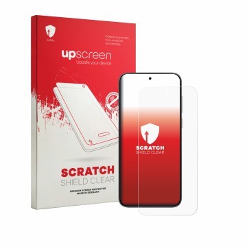 Parte frontal de un envase de producto con el logotipo de la marca upscreen. Al lado se muestra el dispositivo Vivo X500 Pro M