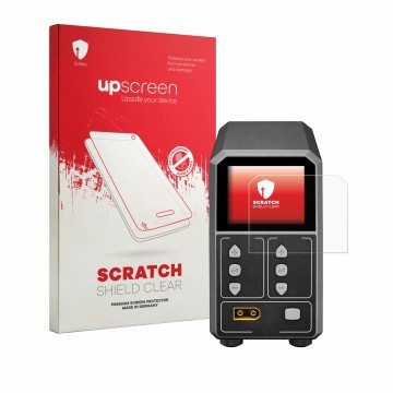 Face avant d’un emballage produit avec le logo de la marque upscreen. À côté, l’appareil SkyRc eFuel PSU2000 est représenté av