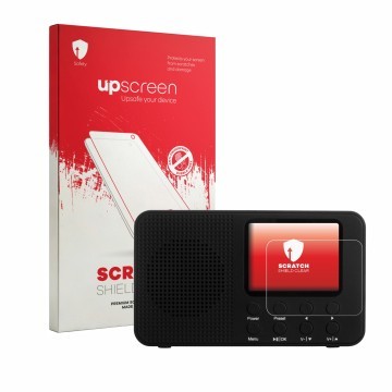 Parte frontal de un envase de producto con el logotipo de la marca upscreen. Al lado se muestra el dispositivo Camry CR 1918 c