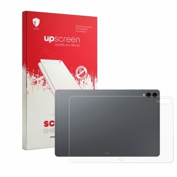 Front side of a product packaging with the brand logo upscreen. Next to it is the device Samsung Galaxy Tab S12 Ultra (Back) s