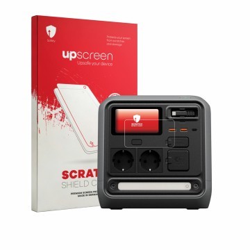 Parte frontale di una confezione del prodotto con il logo del marchio upscreen. Accanto è raffigurato il dispositivo DJI Power