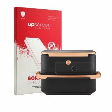 Face avant d’un emballage produit avec le logo de la marque upscreen. À côté, l’appareil Ninja Foodi FlexDrawer AF500EUCP est 