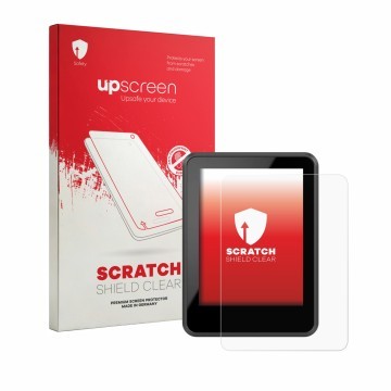 Parte frontal de un envase de producto con el logotipo de la marca upscreen. Al lado se muestra el dispositivo Bosch Intuvia 2