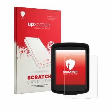 Parte frontale di una confezione del prodotto con il logo del marchio upscreen. Accanto è raffigurato il dispositivo Bryton GO