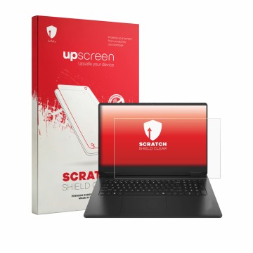 Parte frontale di una confezione del prodotto con il logo del marchio upscreen. Accanto è raffigurato il dispositivo HP Omen 1