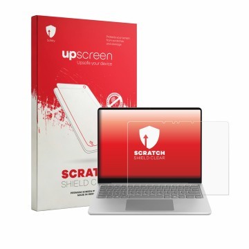 Front side of a product packaging with the brand logo upscreen. Next to it is the device Microsoft Surface Laptop 13