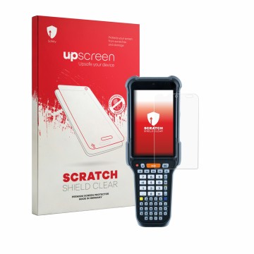 Front side of a product packaging with the brand logo upscreen. Next to it is the device Datalogic Falcon X65 shown with the c