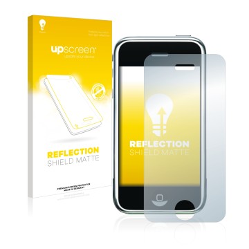 Front side of a product packaging with the brand logo upscreen. Next to it is the device Apple iPhone 2G shown with the corres