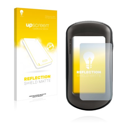 Face avant d’un emballage produit avec le logo de la marque upscreen. À côté, l’appareil Garmin Oregon 550 est représenté avec