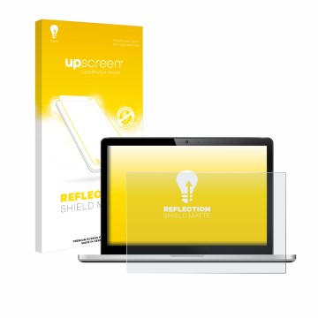 Vorderseite einer Produktverpackung mit dem Markenlogo upscreen. Daneben ist das Gerät mit dem zugehörigen Displayschutz abgeb