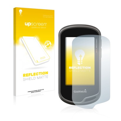 Parte frontale di una confezione del prodotto con il logo del marchio upscreen. Accanto è raffigurato il dispositivo Garmin Or