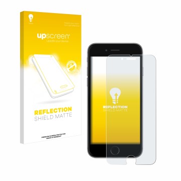 Vorderseite einer Produktverpackung mit dem Markenlogo upscreen. Daneben ist das Gerät Apple iPhone 6 mit dem zugehörigen Disp