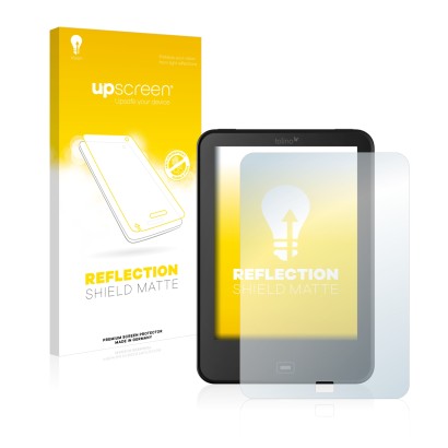 Vorderseite einer Produktverpackung mit dem Markenlogo upscreen. Daneben ist das Gerät Tolino Vision 2 mit dem zugehörigen Dis