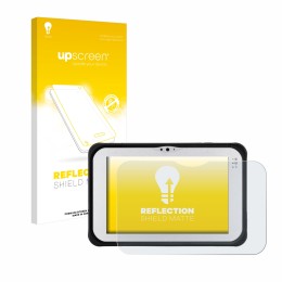 Vorderseite einer Produktverpackung mit dem Markenlogo upscreen. Daneben ist das Gerät Panasonic Toughpad FZ-M1 mit dem zugehö