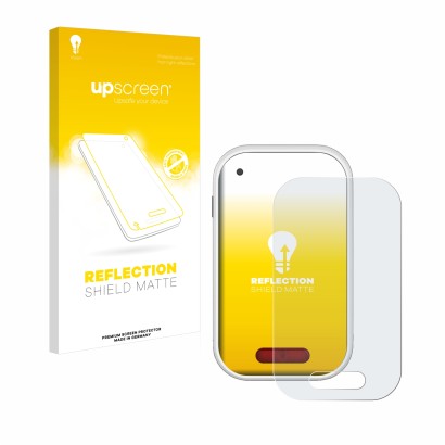 Parte frontal de un envase de producto con el logotipo de la marca upscreen. Al lado se muestra el dispositivo Polar V650 con 