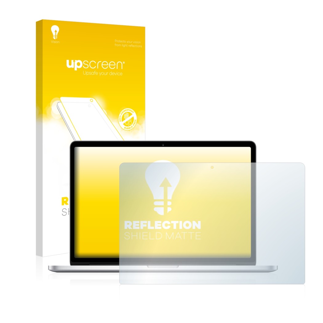 Front side of a product packaging with the brand logo upscreen. Next to it is the device Apple MacBook Pro Retina 15