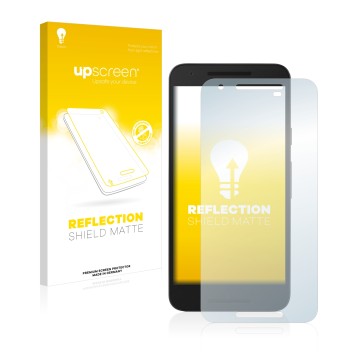 Face avant d’un emballage produit avec le logo de la marque upscreen. À côté, l’appareil LG Nexus 5X est représenté avec la pr