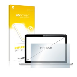 Parte frontal de un envase de producto con el logotipo de la marca upscreen. Al lado se muestra el dispositivo con su protecto