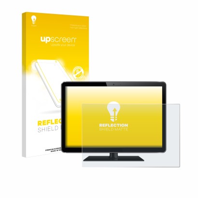 Face avant d’un emballage produit avec le logo de la marque upscreen. À côté, l’appareil est représenté avec la protection d’é