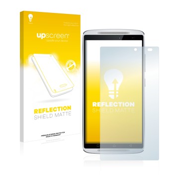 Vorderseite einer Produktverpackung mit dem Markenlogo upscreen. Daneben ist das Gerät Lenovo Vibe X3 (NUR Kamera rechts) mit 