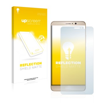 Face avant d’un emballage produit avec le logo de la marque upscreen. À côté, l’appareil Huawei Mate 9 est représenté avec la 