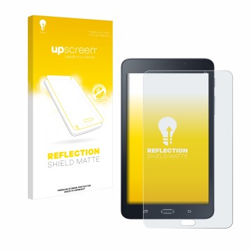 Front side of a product packaging with the brand logo upscreen. Next to it is the device Samsung Galaxy Tab A6 7.0 shown with 