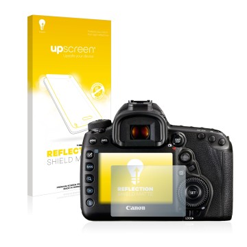 Front side of a product packaging with the brand logo upscreen. Next to it is the device Canon EOS 5D Mark IV shown with the c