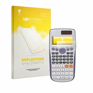 Parte frontale di una confezione del prodotto con il logo del marchio upscreen. Accanto è raffigurato il dispositivo Casio FX-