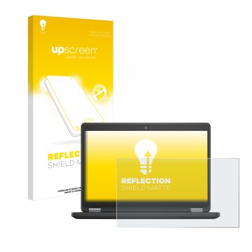 Parte frontal de un envase de producto con el logotipo de la marca upscreen. Al lado se muestra el dispositivo Dell Latitude 1
