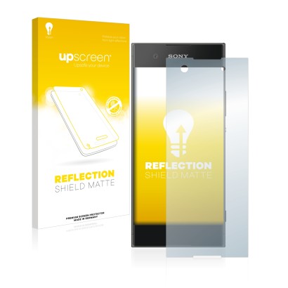 Front side of a product packaging with the brand logo upscreen. Next to it is the device Sony Xperia XA1 shown with the corres