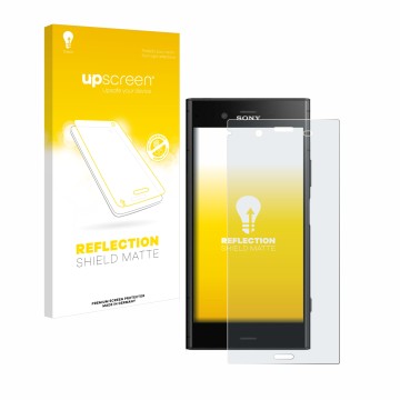 Face avant d’un emballage produit avec le logo de la marque upscreen. À côté, l’appareil Sony Xperia XZ1 est représenté avec l