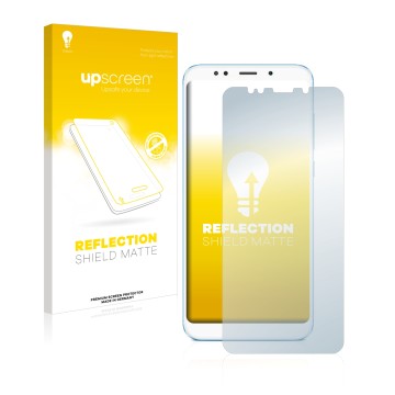 Face avant d’un emballage produit avec le logo de la marque upscreen. À côté, l’appareil Xiaomi Redmi 5 Plus est représenté av