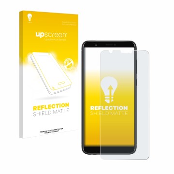 Face avant d’un emballage produit avec le logo de la marque upscreen. À côté, l’appareil Huawei P smart 2018 est représenté av