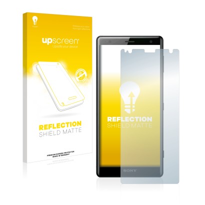 Parte frontale di una confezione del prodotto con il logo del marchio upscreen. Accanto è raffigurato il dispositivo Sony Xper