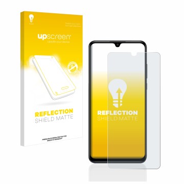 Face avant d’un emballage produit avec le logo de la marque upscreen. À côté, l’appareil Huawei P30 lite est représenté avec l