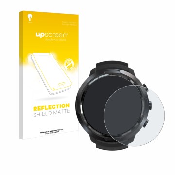 Parte frontal de un envase de producto con el logotipo de la marca upscreen. Al lado se muestra el dispositivo Suunto D5 con s