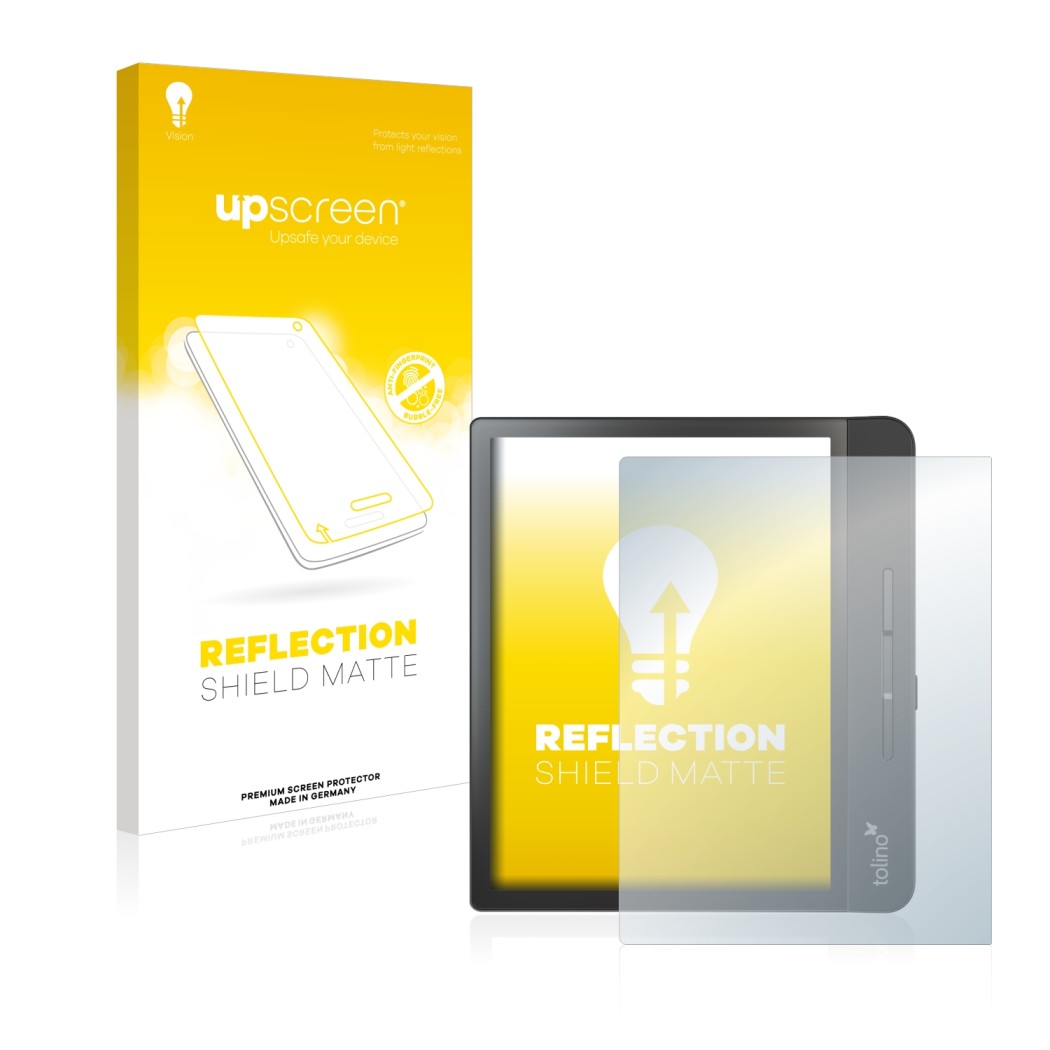 Front side of a product packaging with the brand logo upscreen. Next to it is the device Tolino Epos 2 shown with the correspo