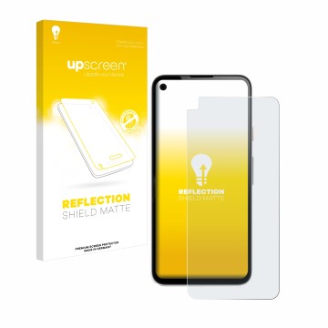 Vorderseite einer Produktverpackung mit dem Markenlogo upscreen. Daneben ist das Gerät Google Pixel 4a mit dem zugehörigen Dis