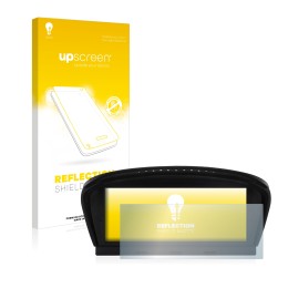 Front side of a product packaging with the brand logo upscreen. Next to it is the device BMW 5 E60 2003-2007 iDrive Infotainme