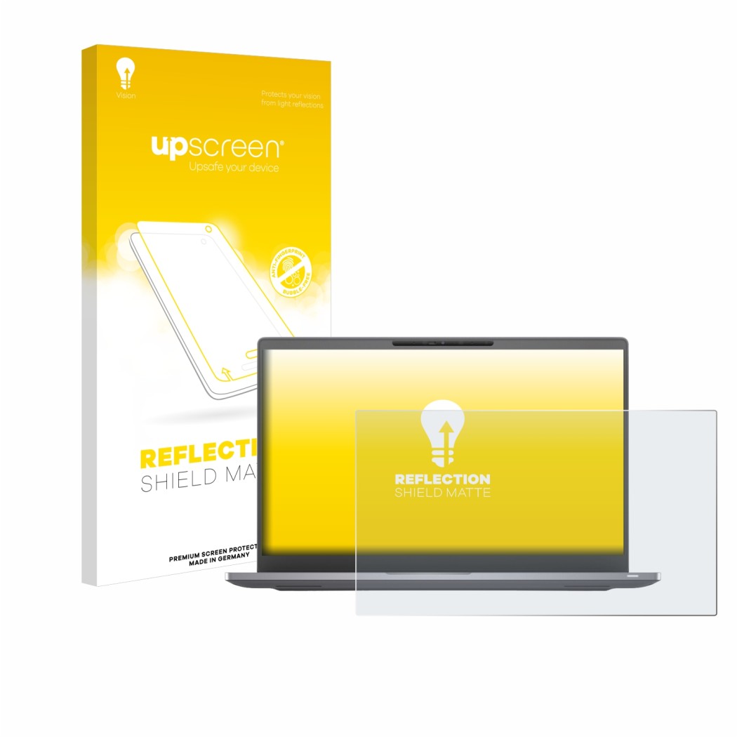 Face avant d’un emballage produit avec le logo de la marque upscreen. À côté, l’appareil Dell Latitude 7400 Non-Touch est repr