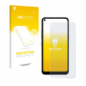 Vorderseite einer Produktverpackung mit dem Markenlogo upscreen. Daneben ist das Gerät LG K61S mit dem zugehörigen Displayschu